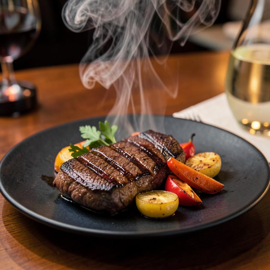 Grillad entrecôte med rostade grönsaker