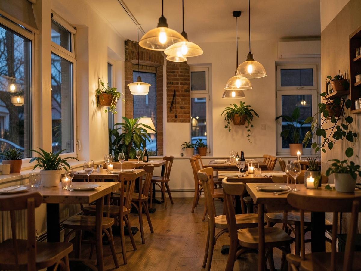 Restaurangens matsal med varm belysning